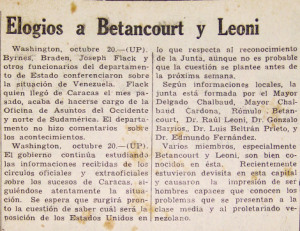 Diario El Pais, 21 de Octubre de 1945. 